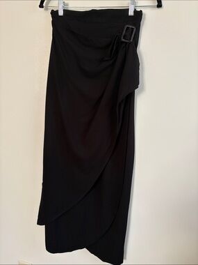 VTG Robert Jacob Dublin Black Wrap Maxi Skirt Irish Designer Y2K Buckle US 4/6